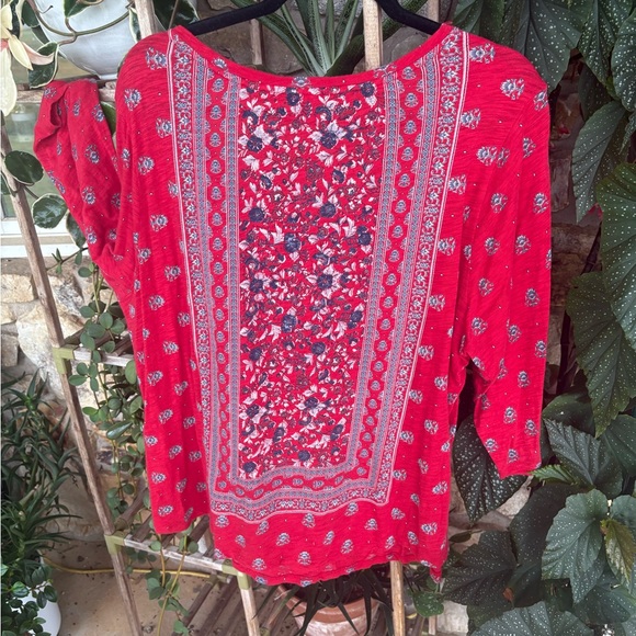 Lucky Brand Red Patterned Women's Blouse - Picture 4 of 5